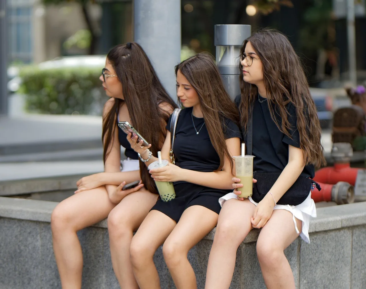 girls, teenager, sitting, border, concretely, juice, smartphone, relaxation, urban, lifestyle. Cyberbullying tools your teen can run alone, matched to the problem